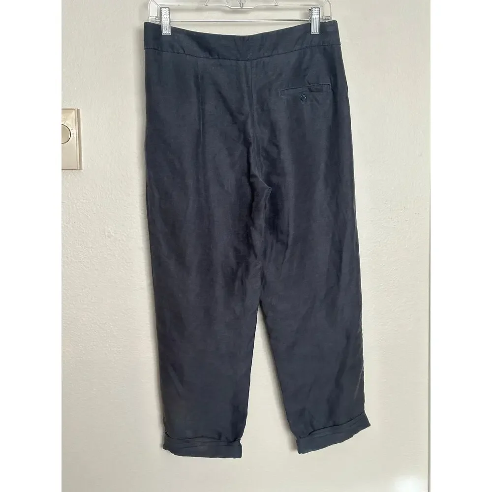 Aritzia Wilfred Tie Front Waist Linen Lyocell Blend Capri Pants Navy Blue Gray